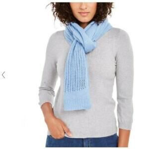 DKNY Open-Knit Blocked Scarf Open Weave COZY  BABY BLUE NEW WINTER